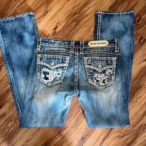 Mid Rise Rock Revival Jeans Gloria Boot Cut Size 30 Style E8446BL Sequin Studded